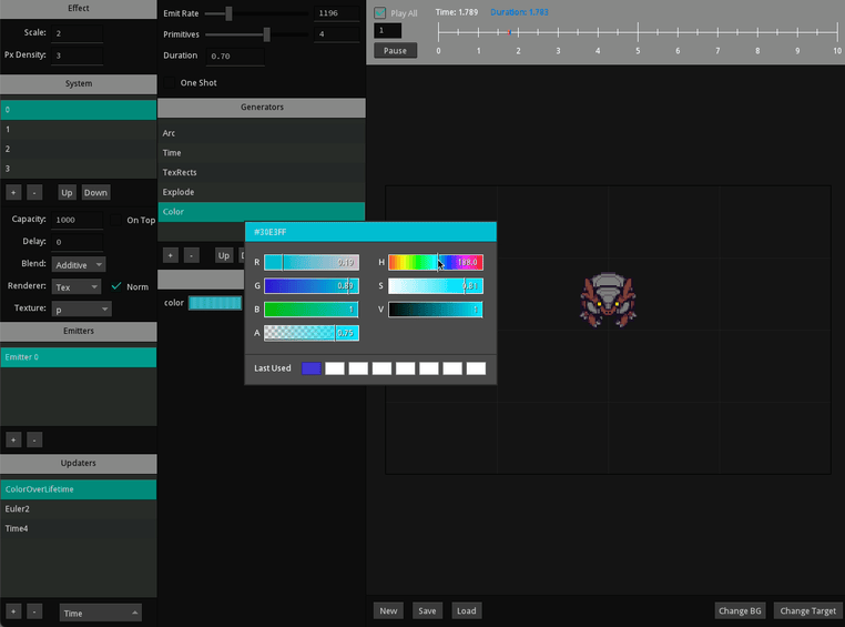 Particle Editor: I used reflection to create the UI out of the particle effect classes automatically.