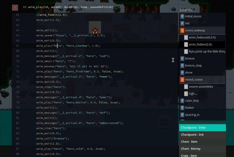 Script Editor: Syntax highlighting, code snippets, simple code completion, text search & code navigation.