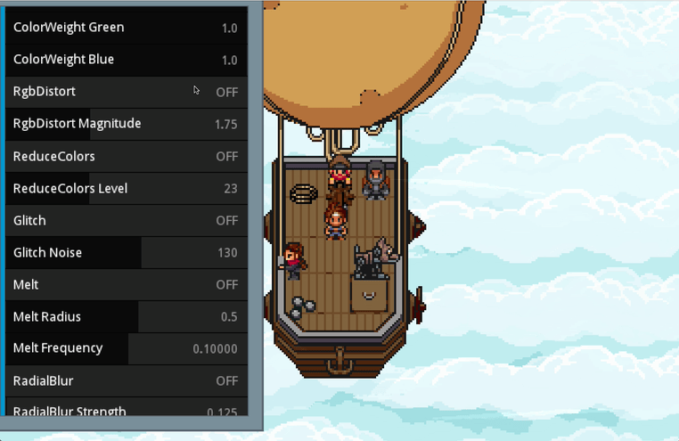 A shader panel allowing to test shader effects live